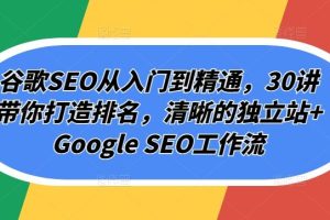 谷歌SEO从入门到精通,30讲带你打造排名,清晰的独立站+Google SEO工作流