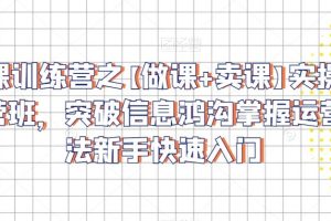 卖课训练营之【做课+卖课】实操与运营班，突破信息鸿沟掌握运营方法新手快速入门
