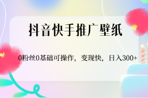 抖音快手推广壁纸,0粉丝0基础可操作,变现快,日入300+
