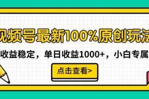 (9070期)视频号最新100%原创玩法,收益稳定,单日收益1000+,小白专属